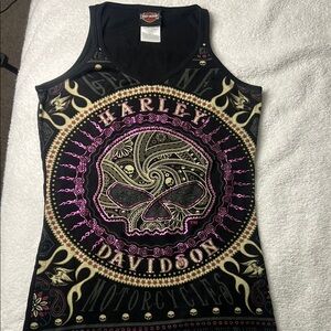 Harley Davidson Black Tank Top with Skull Design